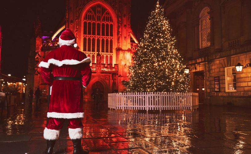 Bath Abbey with Christmas lights